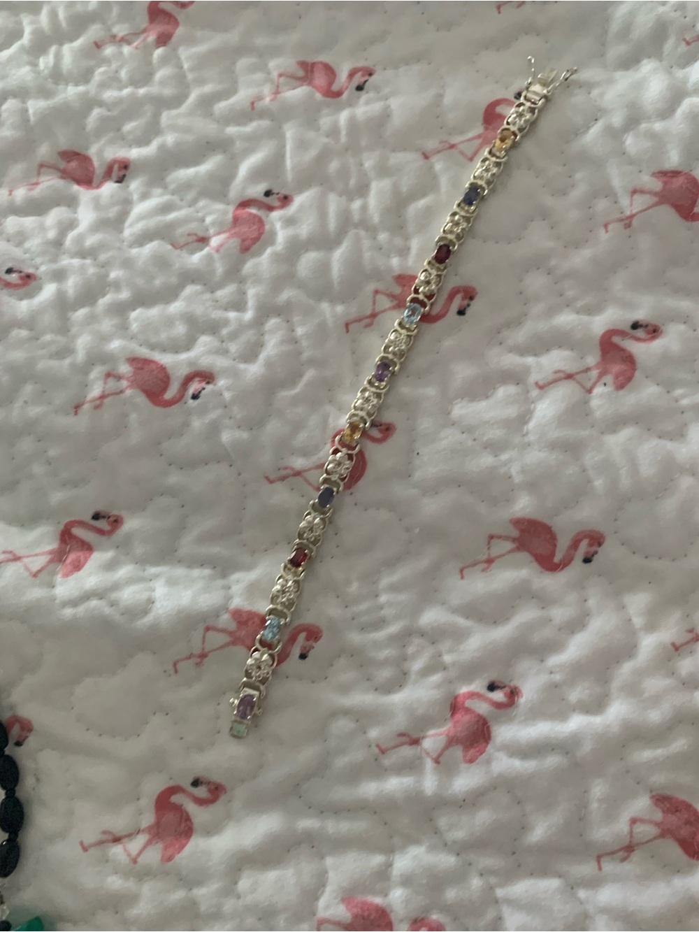 Sterling Silver Multicolor Gemstone Link , And a gold tone charm bracelet - Picture 3 of 7